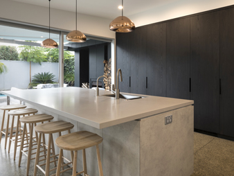 Neo Design custom kitchen renovation Auckland stone benchtop Oak wood veneer THUMB